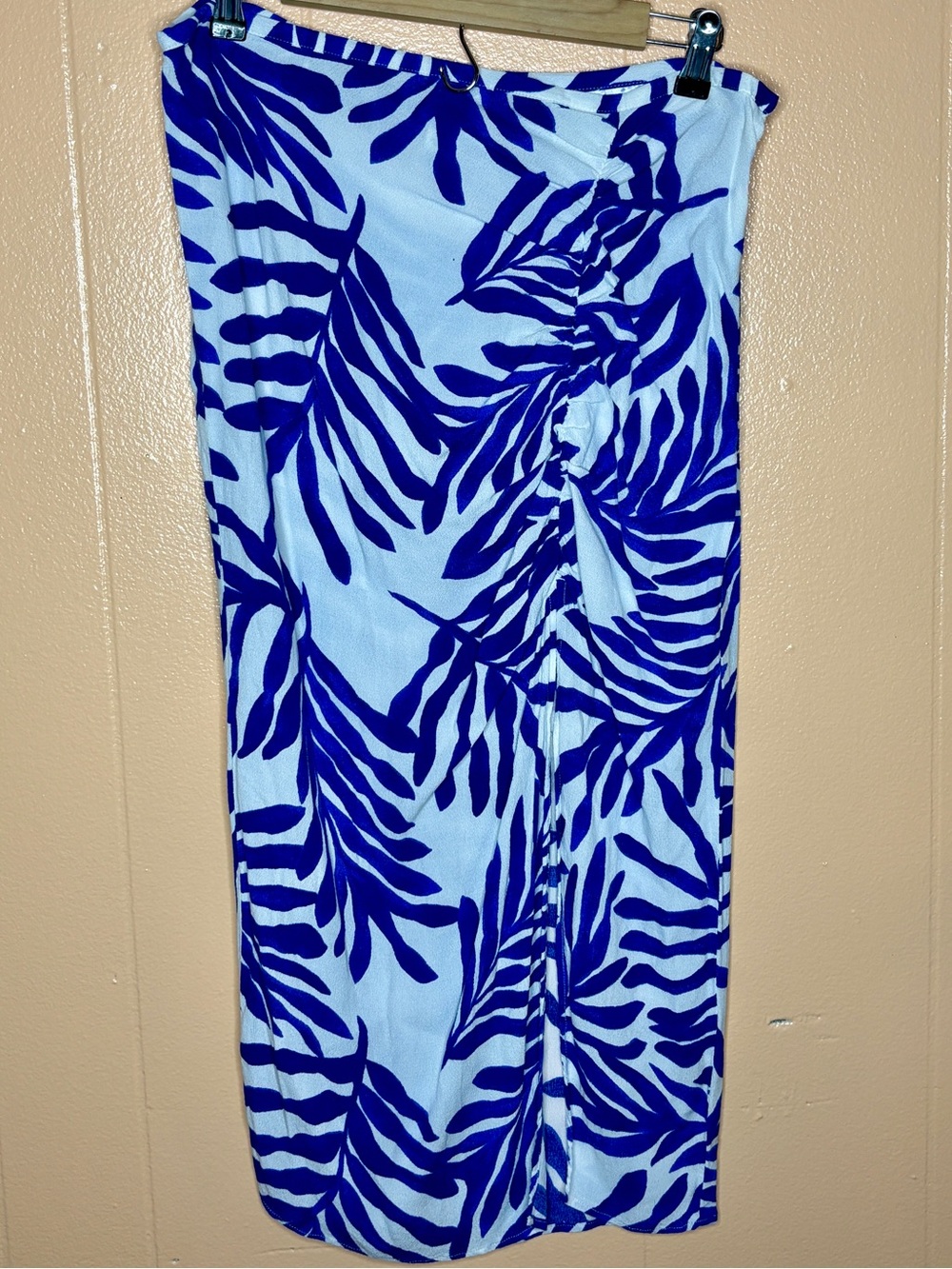 H&M Women’s Blue Tropical Leaf-Print Midi Skirt